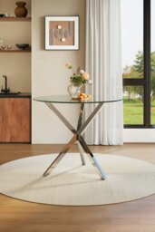 Rackhams Modern Clear Tempered Glass Dining Table Coffee Table with Chrome Three-Way Crossed Legs - Clear - thumbnail 6