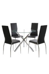 Rackhams Modern Clear Tempered Glass Dining Table Coffee Table with Chrome Three-Way Crossed Legs - Clear - thumbnail 3