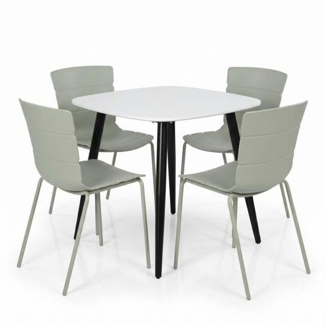 Rackhams Aspen Dining Set - White Square Table & 4 Bali Dining Chairs - Green - image 1