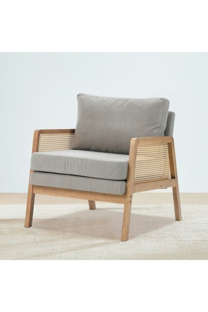 Rackhams Grey Cushioned Wood Armchair - Light Grey - image 1
