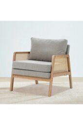 Rackhams Grey Cushioned Wood Armchair - Light Grey - thumbnail 1