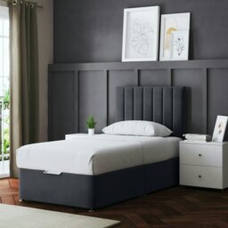 Rackhams Amelia Divan Bed with Upholstered Headboard - Two Drawers - Grey (Steel) - Single - thumbnail 1