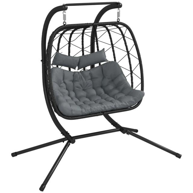 Rackhams Two-Seater Steel Frame Hanging Egg Chair - Black - Black - image 1