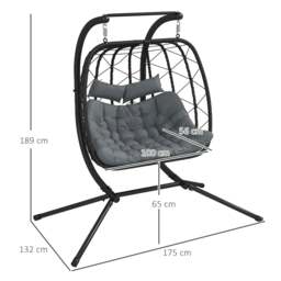 Rackhams Two-Seater Steel Frame Hanging Egg Chair - Black - thumbnail 3