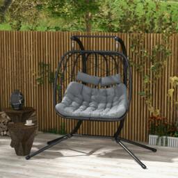 Rackhams Two-Seater Steel Frame Hanging Egg Chair - Black - thumbnail 2