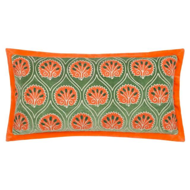 Rackhams Casa Embroidered Cushion Cover - Peridot/Orange - 30cm x 60cm - Peridot/Orange - 100% Cotton - image 1
