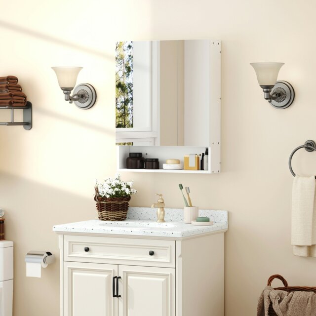 Rackhams Wall Mount Medicine Cabinet with Mirror and Adjustable Shelf, White - Bathroom Cabinet with Mirror - 1 - 60W x 15D x 75H cm - image 1