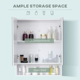 Rackhams Wall Mount Medicine Cabinet with Mirror and Adjustable Shelf, White - Bathroom Cabinet with Mirror - 1 - 60W x 15D x 75H cm - thumbnail 3