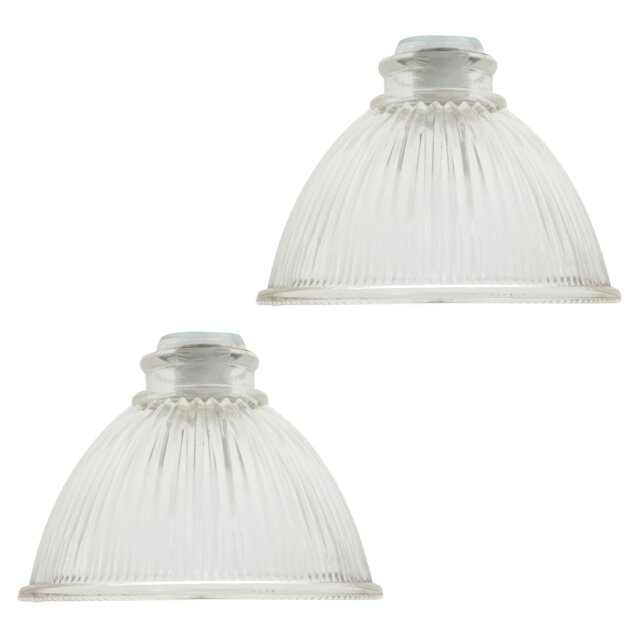 Rackhams Pair of American Diner Clear Glass Shades with Ribbed Lines for E14 and E27 - image 1