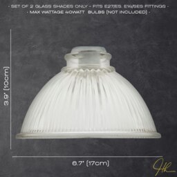 Rackhams Pair of American Diner Clear Glass Shades with Ribbed Lines for E14 and E27 - thumbnail 6