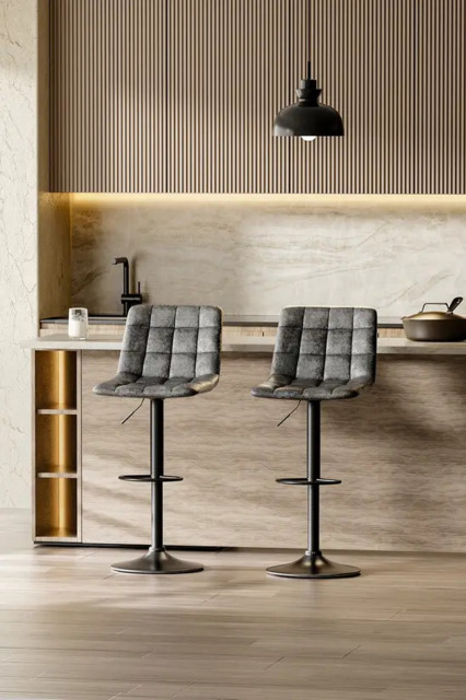 Rackhams Grey Gas Lift Upholstered Swivel Bar Stool Set of 2 - image 1