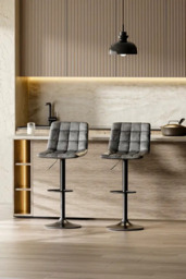 Rackhams Grey Gas Lift Upholstered Swivel Bar Stool Set of 2