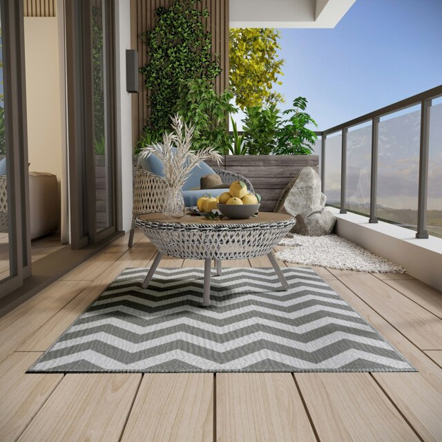 Rackhams Outdoor Rug, 1.2 x 1.8m Patio Floor Mat, Grey & White - 182 x 121 cm - Grey and White - 1 - image 1