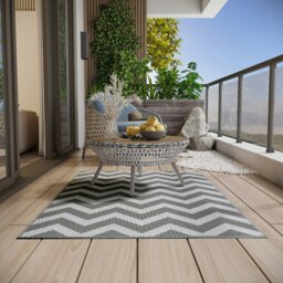 Rackhams Outdoor Rug, 1.2 x 1.8m Patio Floor Mat, Grey & White - 182 x 121 cm - Grey and White - 1 - thumbnail 1