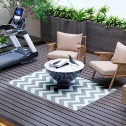 Rackhams Outdoor Rug, 1.2 x 1.8m Patio Floor Mat, Grey & White - 182 x 121 cm - Grey and White - 1 - thumbnail 2