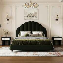 Rackhams Persephone Shell Double Bed, King Size, Super King Size, Flannelette - Super King Size - Dark Green - thumbnail 1