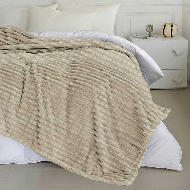 Rackhams Chunky Cord Waffle Plush Heavy Blanket - 200cm x 240cm - Mink - image 1