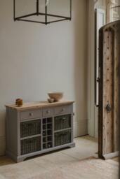 Rackhams Florence Wooden Sideboard with Wine Rack, 3 Drawers and Storage Baskets - Sage Green - thumbnail 6