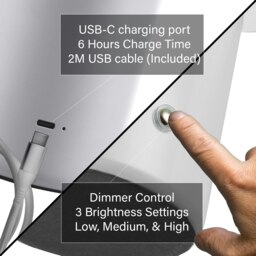 Rackhams Modern Rechargeable Mushroom Table Lamp in Mat White with Touch Dimmer Button - thumbnail 5