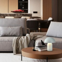 Rackhams Modern Rechargeable Mushroom Table Lamp in Mat White with Touch Dimmer Button - thumbnail 6