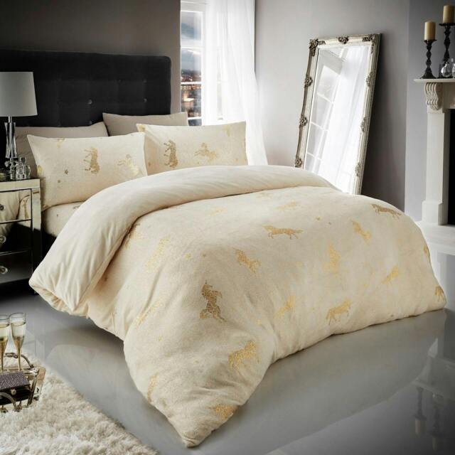 Rackhams Unicorn Star Foil Duvet Cover and Pillowcase Set - Cream - King (220cm x 235cm) - image 1