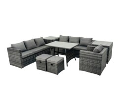 Rackhams Rattan Dining Table Sofa Set with 2 Side Tables 2 Small Footstools Outdoor 9 Seat Garden Furniture Set Dark Grey Mixed - thumbnail 2