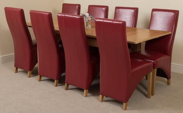 Rackhams Richmond Medium Oak Extendable Dining Table with Lola Leather Chairs - 8 chairs - Burgundy - image 1