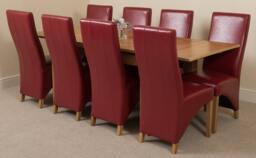 Rackhams Richmond Medium Oak Extendable Dining Table with Lola Leather Chairs - 8 chairs - Burgundy - thumbnail 1