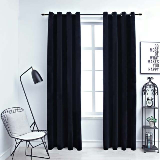 Rackhams Blackout Curtains with Rings 2 pcs Velvet Black 140x245 cm