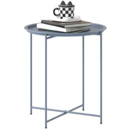 Rackhams 46cm Round Garden Table Side Table with Removable Tray - White - Φ46 x 50Hcm - Steel - thumbnail 3