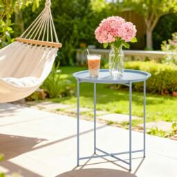 Rackhams 46cm Round Garden Table Side Table with Removable Tray - White - Φ46 x 50Hcm - Steel - thumbnail 2