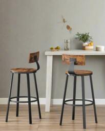 Rackhams Set of 2 Industrial Bar Stools with Backrest - 73cm Tall Kitchen Breakfast Chairs