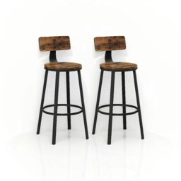 Rackhams Set of 2 Industrial Bar Stools with Backrest - 73cm Tall Kitchen Breakfast Chairs - thumbnail 6