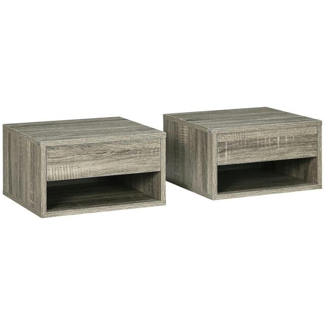 Rackhams Floating Bedside Tables Set of 2, Wall Mounted Nightstand, Grey Wood Effect - image 1