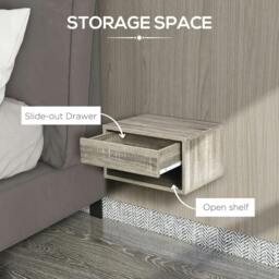 Rackhams Floating Bedside Tables Set of 2, Wall Mounted Nightstand, Grey Wood Effect - thumbnail 6
