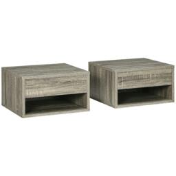 Rackhams Floating Bedside Tables Set of 2, Wall Mounted Nightstand, Grey Wood Effect - thumbnail 1
