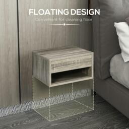 Rackhams Floating Bedside Tables Set of 2, Wall Mounted Nightstand, Grey Wood Effect - thumbnail 5