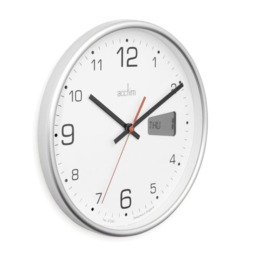 Rackhams Kalendar Wall Clock Non-Ticking Sweep LCD Digital Display Energy Efficient Silver 27cm - thumbnail 2