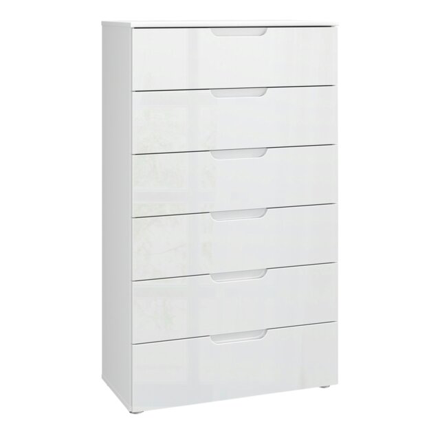 Rackhams Sienna Chest of 6 Drawers in White/White High Gloss - White - High Gloss - Melamine - image 1