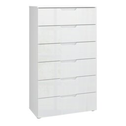 Rackhams Sienna Chest of 6 Drawers in White/White High Gloss - White - High Gloss - Melamine