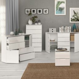 Rackhams Sienna Chest of 6 Drawers in White/White High Gloss - White - High Gloss - Melamine - thumbnail 5