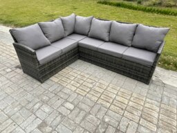 Rackhams Rattan Garden Furniture High Back Corner Sofa Gas Fire Pit Dining Table Sets Gas Heater with Armchair 7 Seater Dark Grey Mixed - thumbnail 3