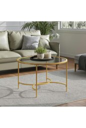 Rackhams Gold Modern Round Tempered Glass Coffee Table for Living Room - Gold