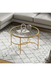 Rackhams Gold Modern Round Tempered Glass Coffee Table for Living Room - Gold - thumbnail 2