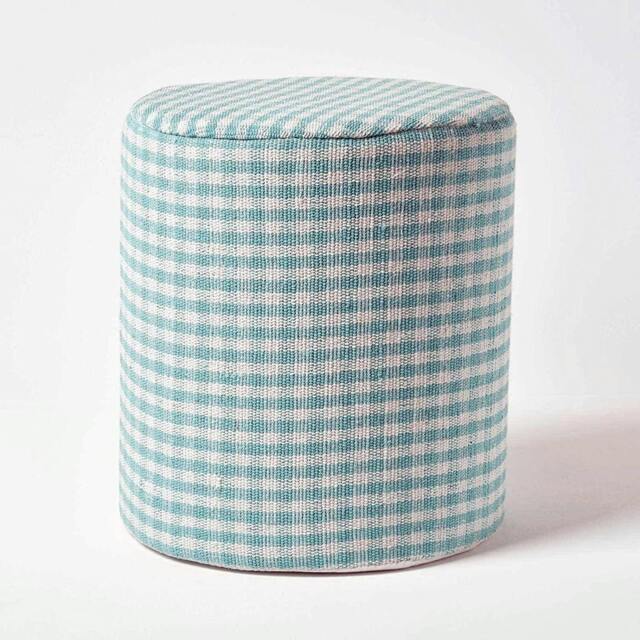 Rackhams Gingham Check Round Pouffe Cotton - 40 x 42 cm - Blue - image 1