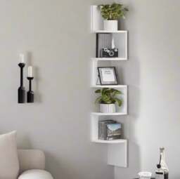 Rackhams White Corner Wall Shelf – 5-Tier Stylish Bookcase with Rounded Edges, 20 x 20 x 126 cm - thumbnail 3