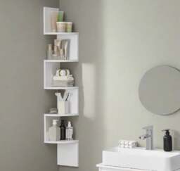 Rackhams White Corner Wall Shelf – 5-Tier Stylish Bookcase with Rounded Edges, 20 x 20 x 126 cm