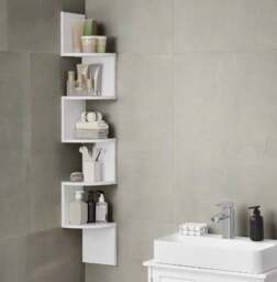 Rackhams White Corner Wall Shelf – 5-Tier Stylish Bookcase with Rounded Edges, 20 x 20 x 126 cm - thumbnail 2