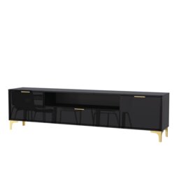 Rackhams Luxury 200cm Black High Gloss TV Unit with Gold Finish Accents Sleek Stand Cabinet - 200 cm - 1 - MDF/Chipboard - thumbnail 4