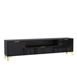 Rackhams Luxury 200cm Black High Gloss TV Unit with Gold Finish Accents Sleek Stand Cabinet - 200 cm - 1 - MDF/Chipboard - thumbnail 2